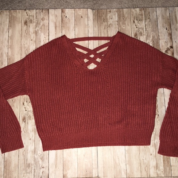 “Aeropostale” rose color, shaker knit v-neck sweater w/criss-cross back-jr sz M - Picture 6 of 10